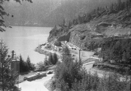 Photo, Mike Cleven: Powerhouse No. 2 under construction, Bridge River BC