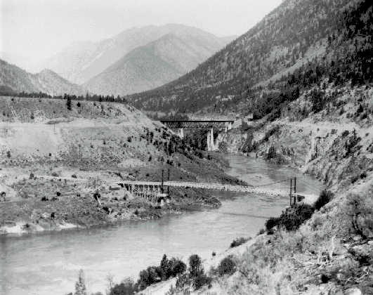 Old Royal Engineers' Bridge and BCR Bridge, Lillooet Canyon