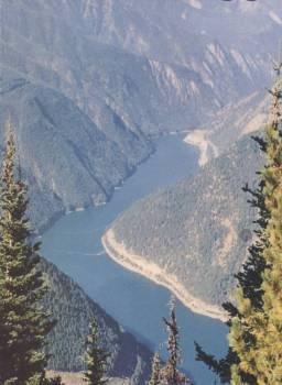 View of Bridge River Valley during flooding, late 1950s