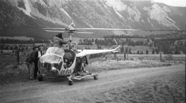 Okanagan Helicopters "whirlybird" at Lillooet, 1950s