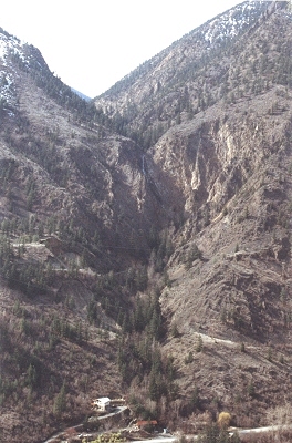 View of Dickie Creek & Cariboo Honey from across Fraser, Lillooet BC Photo by Mike Cleven 1996