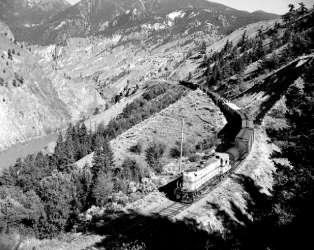 BC Archives # I-22323, PGE Freight Train in Fraser Canyon near Lillooet (Fountain)