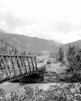 BC Archives # I-22302, Bridge over Bridge River at Haylmore, Gold Bridge (called the Gold Bridge)