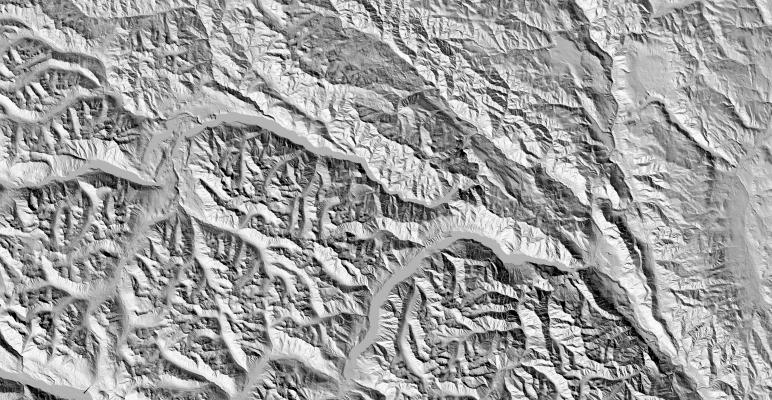 Hillshade map from Gold Bridge to Lillooet
