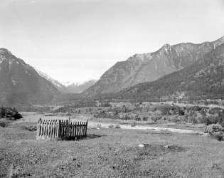BC Archives # I-29069, Indian Grave w. view of Lillooet, 1959