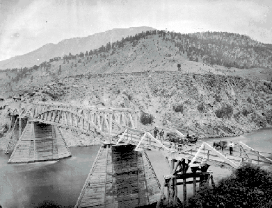 BC Archives # B-04968, Thompson River Bridge at Lytton, c.1868