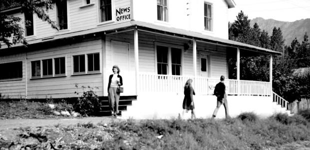 Offices of Bridge River-Lillooet News, 1950s, C. Cleven in foreground