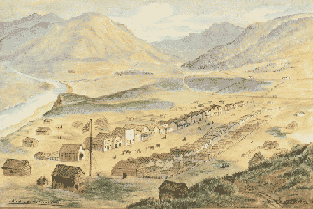 sketch by W.S. Hatton, 1864, "Lillooet, on the Fraser"