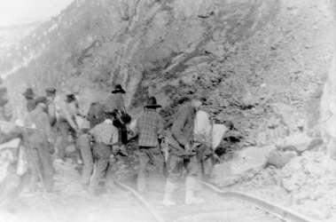 BC Archives # E-04201 - PGE road crew working on slide along Seton Lake (?)