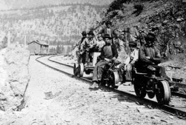 BC Archives # E-04216 - PGE Road crew on Speeder near Lillooet railyards