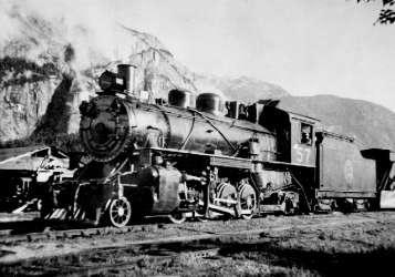 BC Archives # E-04468, PGE Steam Locomotive NO. 59 at Squamish Station, 1940s