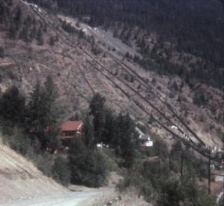 E. Cleven photo: view Bridge River Townsite from penstock portal, 1946 (South Shalalth)