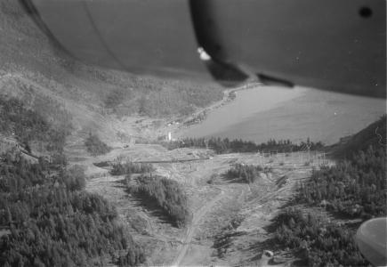 E. Cleven photo: aerial of Bridge River Townsite during expansion, 1946 (South Shalalth)